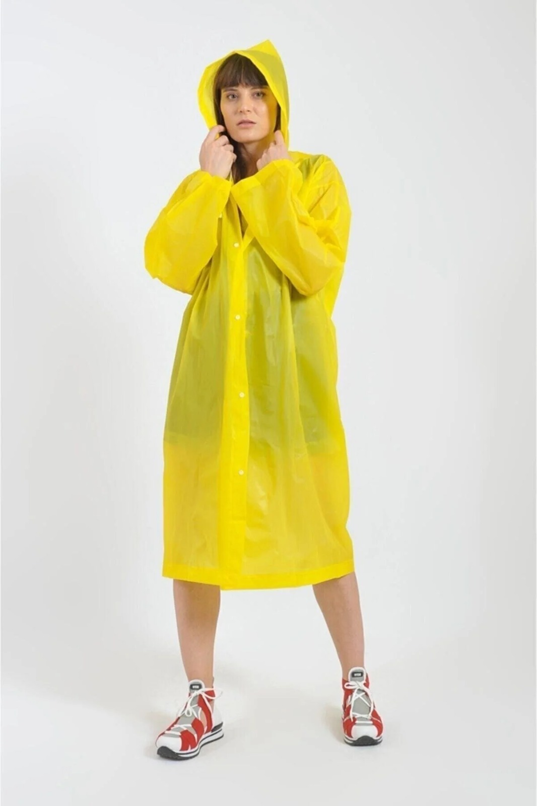 Kadın Erkek Yağmurluk Kapüşonlu Çıtçıtlı Eva Raincoat Sarı Yağmurluk