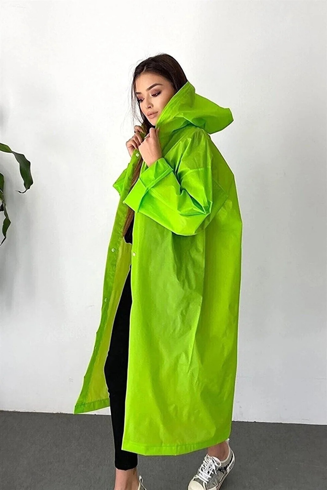 Kadın Erkek Yağmurluk Kapüşonlu Çıtçıtlı Eva Raincoat Yeşil  Yağmurluk